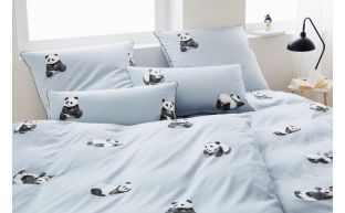 Elegante Kinderbettwäsche Pandabär Silber